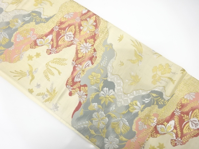 アンティーク　道長取りに花鳥模様織り出し袋帯（材料）